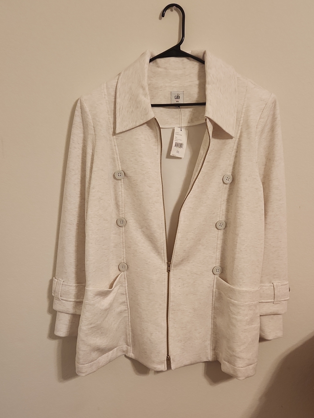 CAbi Light Cream Button-Panel Zip Jacket